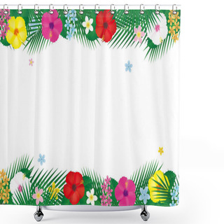 Personality  Tropical Flower Hibiscus And Palm Leaf Frame. Vector Illustration  Shower Curtains