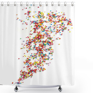 Personality  Cake Sprinkles Scattered Over White Background Shower Curtains