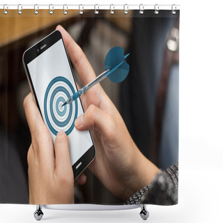 Personality  Girl Using Smartphone With Target On The Screen Shower Curtains