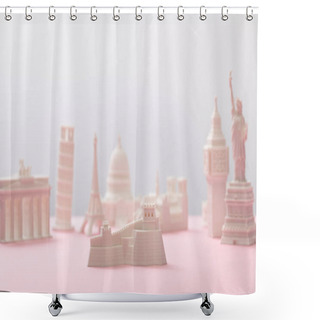 Personality  Selective Focus Of Great Wall Figurine Near Statuettes On Grey And Pink  Shower Curtains