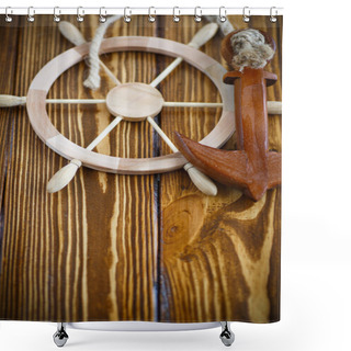 Personality  Decorative Wooden Steering Wheel Shower Curtains