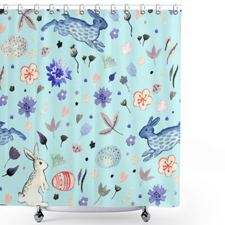 Personality  Spring Floral Pattern With Rabbits Shower Curtains