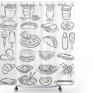 Personality  Fast Food Icon Set Shower Curtains