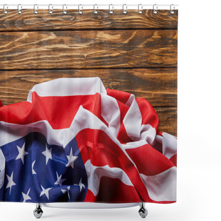 Personality  Top View Of American Flag On Wooden Surface With Copy Space Shower Curtains