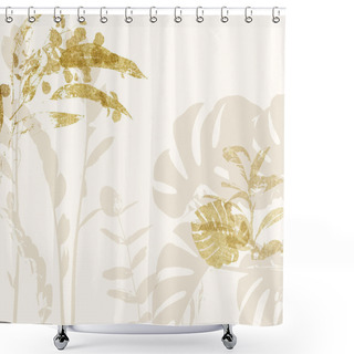 Personality  Gold Beige Cream Botanical Chic Pattern With Tropical Leaves Shower Curtains