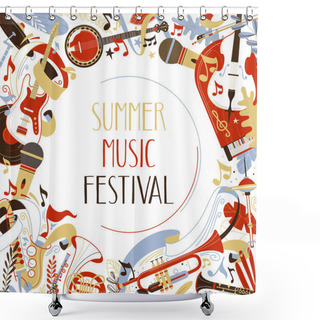 Personality  Summer Music Festival Flat Web Banner Template. Classical Concert, Blues And Jazz Band Performance Advertising Poster With Text Space. Musical Event Social Media Post Layout. Trumpet, Sax Illustration Shower Curtains