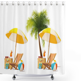 Personality  Vector Travel And Summer Beach Vacation Relax Icon Shower Curtains