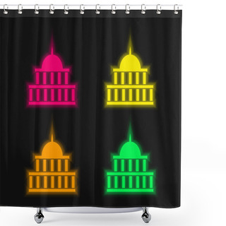 Personality  American Government Building Four Color Glowing Neon Vector Icon Shower Curtains