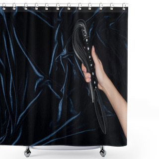 Personality  Cropped View Of Female Hand Holding Twisted Flogging Whip With Velvet Cloth At Background Shower Curtains