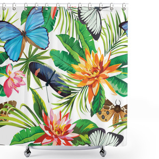 Personality  Tropical Flowers And Butterflies Pattern Shower Curtains