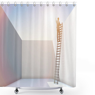 Personality  Businessman Climbing A Ladder To Escape From Problems Shower Curtains