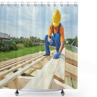 Personality  Roofer Carpenter Works On Roof Shower Curtains