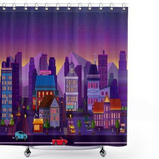 Personality  Night Cityscape. Vector Illustration. Shower Curtains