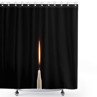 Personality  Burning White Candle Glowing Isolated On Black, Panoramic Shot Shower Curtains