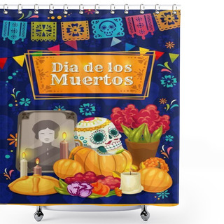 Personality  Mexican Day Of The Dead Sugar Skull On Altar Shower Curtains