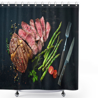 Personality  Roasted Rib Eye Steak With Green Asparagus  Shower Curtains