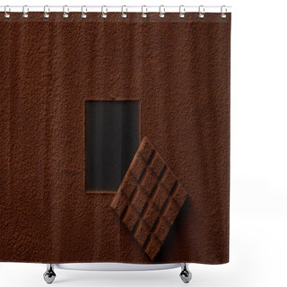 Personality  Gourmet Cocoa Powder With Square Copy Space And Chocolate On Black Background  Shower Curtains