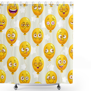 Personality  Seamless Pattern With Funny Cartoon Yellow Balloons. Emoji Faces Texture. Shower Curtains