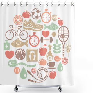 Personality  Round Card With Healthy Lifestyle Icons Shower Curtains