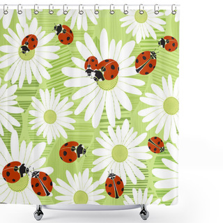 Personality  Seamless Pattern With  Chamomiles And Ladybirds. Shower Curtains