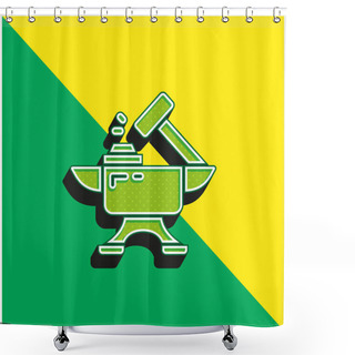 Personality  Blacksmith Green And Yellow Modern 3d Vector Icon Logo Shower Curtains