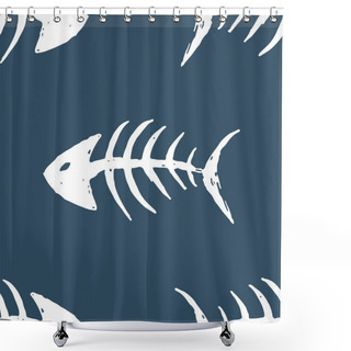 Personality  Fish Bones Seamless Pattern. Fish Skeleton Doodle, Hand Drawn Cartoon Vector Illustration Shower Curtains