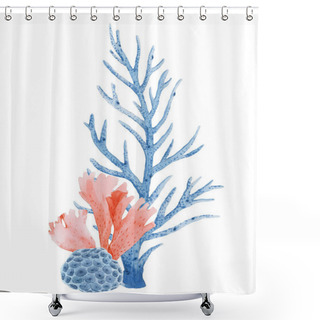 Personality  Beautiful Underwater Composition With Watercolor Sea Life Stock Illustrations. Shower Curtains