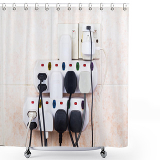 Personality  Multiple Electricity Plugs On Adapter Risk Overloading And Dange Shower Curtains