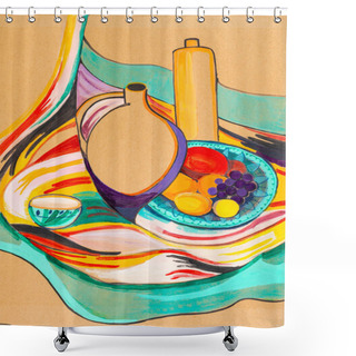 Personality  Oriental Still-life With Ceramic Jug On Motley Cloth Shower Curtains
