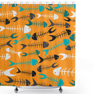 Personality  Seamless Pattern With Fish Skeletons. Funny Cartoon Fish Skeletons. Multi-colored Skeletons Of Fish On A Yellow Background Shower Curtains