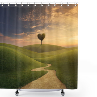 Personality  Tree Heart On Hill Shower Curtains