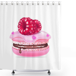 Personality  Macaroon, Creamy Dessert With Raspberries Realistic Vector Illustration Shower Curtains