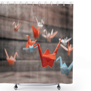 Personality  Colorful Origami Paper Cranes Shower Curtains