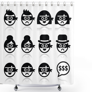 Personality  Thief Man And Woman Faces In Masks Icons Set Shower Curtains