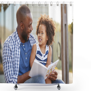 Personality  Young Father And Daughter Reading Book Outside Shower Curtains