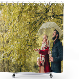 Personality  Couple With Umbrella In Autumn Park Shower Curtains