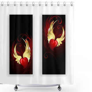 Personality  Two Banners With The Hearts Angel Shower Curtains