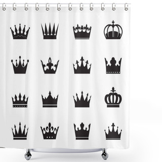 Personality  Big Set Of Vector King Crowns Icon On White Background. Vector Illustration. Emblem And Royal Symbols. Shower Curtains