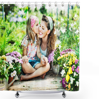 Personality  Mom And Daughter Have Fun In The Work Of Gardening Shower Curtains