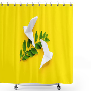 Personality  Origami Pigeon. World Peace Day, Care Concept. Top View Shower Curtains