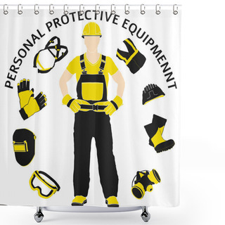Personality  Personal Protective Equipment Vector Illustration Set Shower Curtains