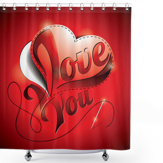 Personality  Valentines Day Illustration With Love You Title And Sewing Heart Shower Curtains