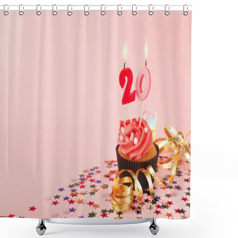 Personality  20th Birthday Cupcake With Candle And Sprinkles Shower Curtains