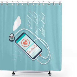 Personality  Digital Stethoscope Connected To A Smartphone And Icons: Innovative Medical Diagnosis And Technology Concept Shower Curtains