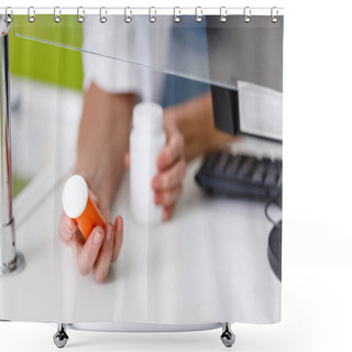 Personality  Pharmacist Holding Containers With Medication Shower Curtains