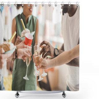 Personality  Young Men And Women Toasting With Champagne At Birthday Party Shower Curtains
