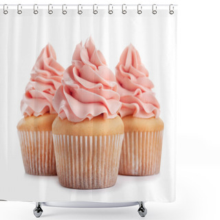 Personality  Delicious Cupcakes With Cream On White Background Shower Curtains