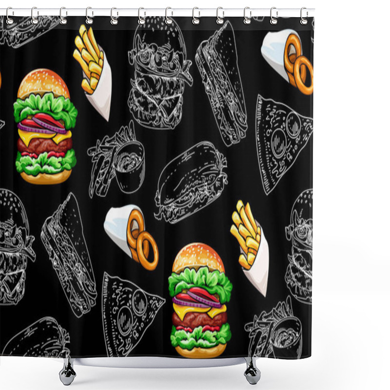 Personality  Seamless Pattern With Burgers And Fast Food Shower Curtains