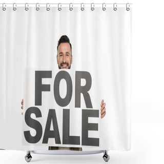 Personality  Man With For Sale Banner Shower Curtains