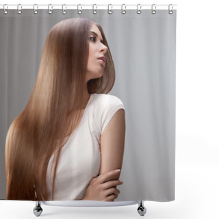 Personality  Long Hair. Beautiful Woman With Healthy Brown Hair. Shower Curtains